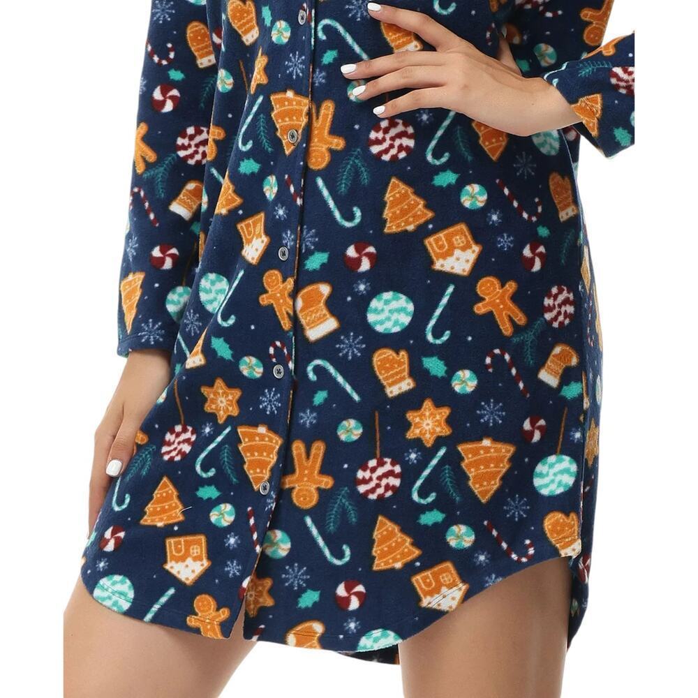 NWT INK + IVY Long Sleeve Christmas Print Notch Collar Sleepshirt Nightgown - Picture 3 of 7